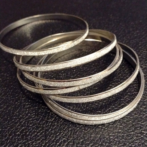 Jewelry - Bangle 7 Piece Stack Silver Sparkle Vintage 80s Glam